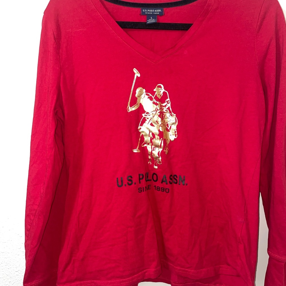 U.S. Polo Assn. Red V-Neck Long Sleeve us polo assn long sleeve shirt/top
